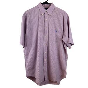 Ralph Lauren Polo Shirt Mens Medium Pink Button Up Blake Tattersall Plaid Camp